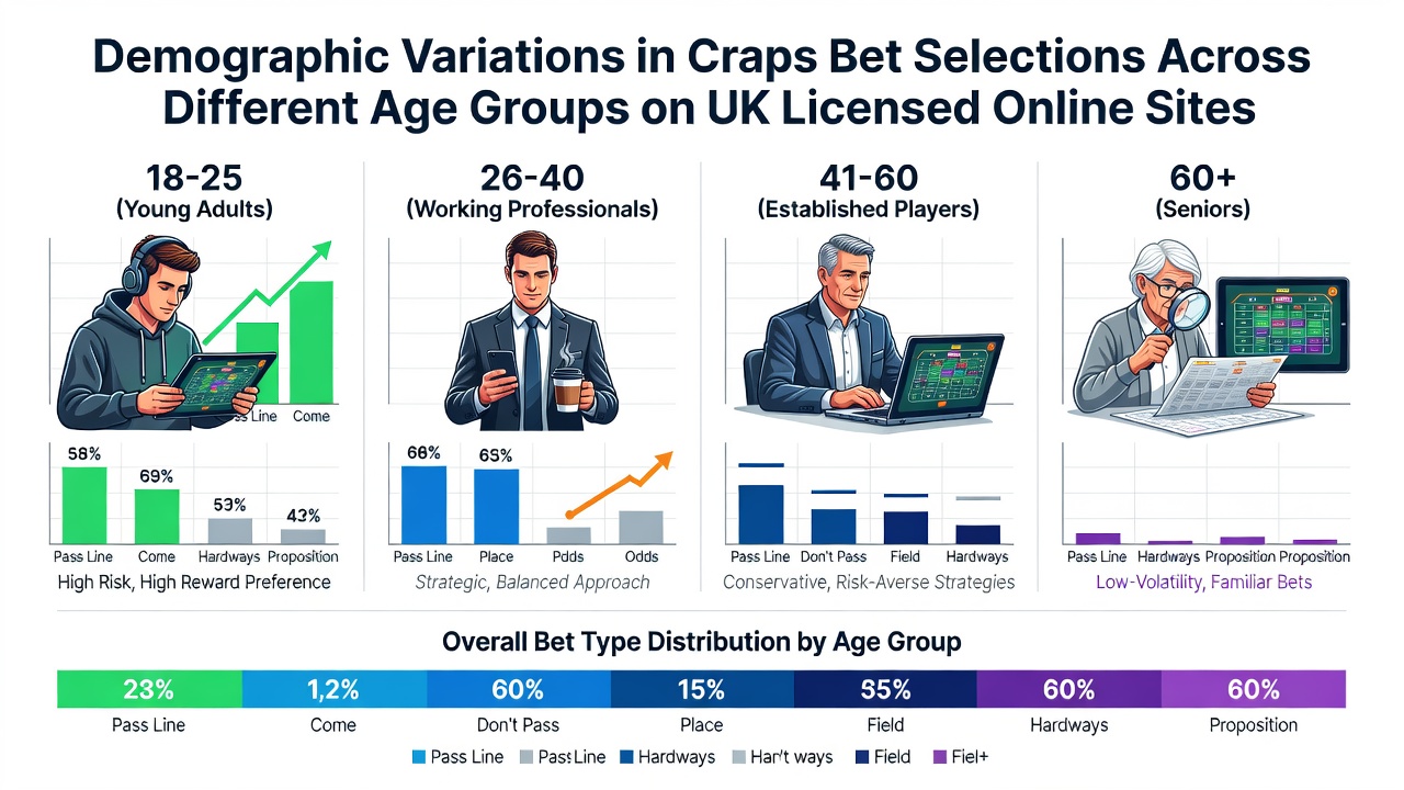 Infographic illustrating bet selection trends by age bracket on UK licensed craps sites